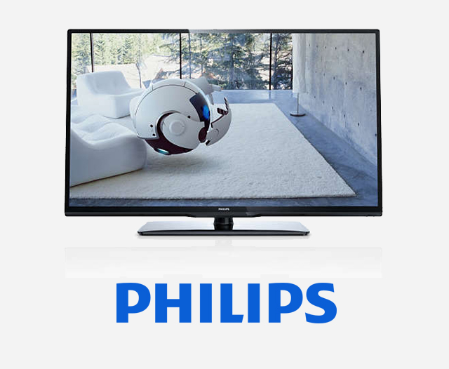 Philips Hospitality Screens displaying a robot watching tv