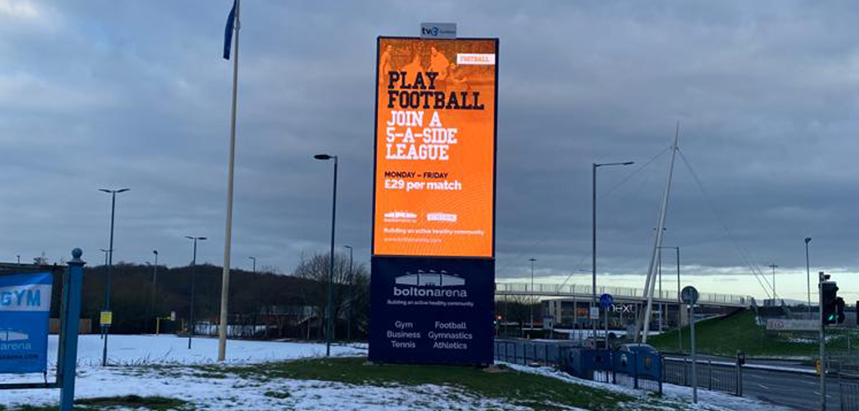 TVC Outdoor LED Screen Bolton Arena Play Football Advert